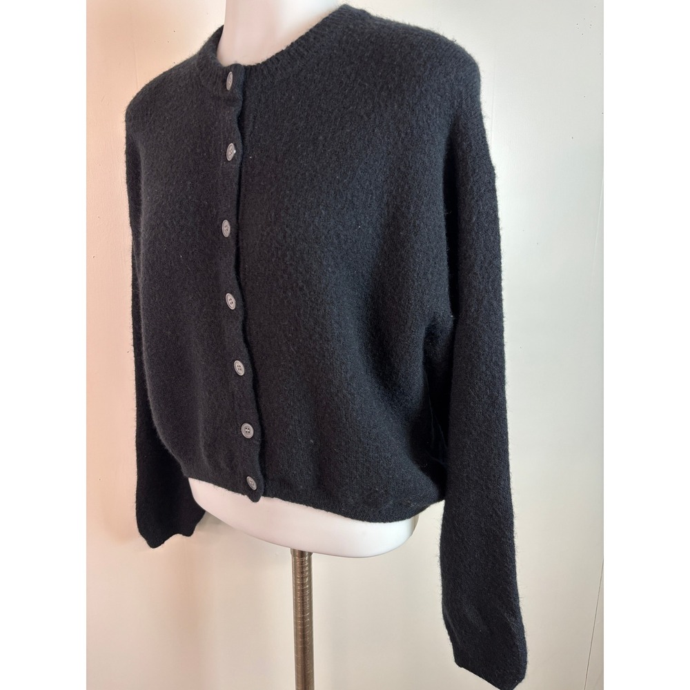 J. Crew Cardigan Sweater Medium Black Button Front Alpaca Wool Knit Sweater - Picture 3 of 11